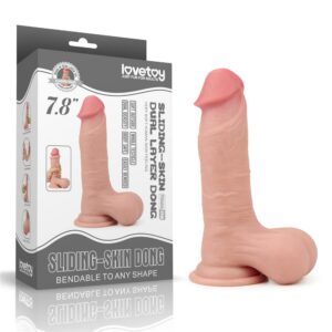 DILDO 7.8'' SLIDING SKIN DUAL LAYER DONG - WHOLE TESTICLE