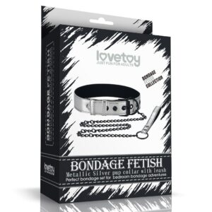 OBROŻA BONDAGE FETISH METALLIC PUP COLLAR WITH LEASH