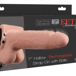 7" HOLLOW RECHARGEABLE STRAP-ON WITH BALLS