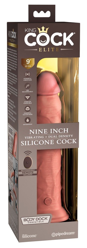 9" VIBRATING + DUAL DENSITY SILICONE COCK WITH REM